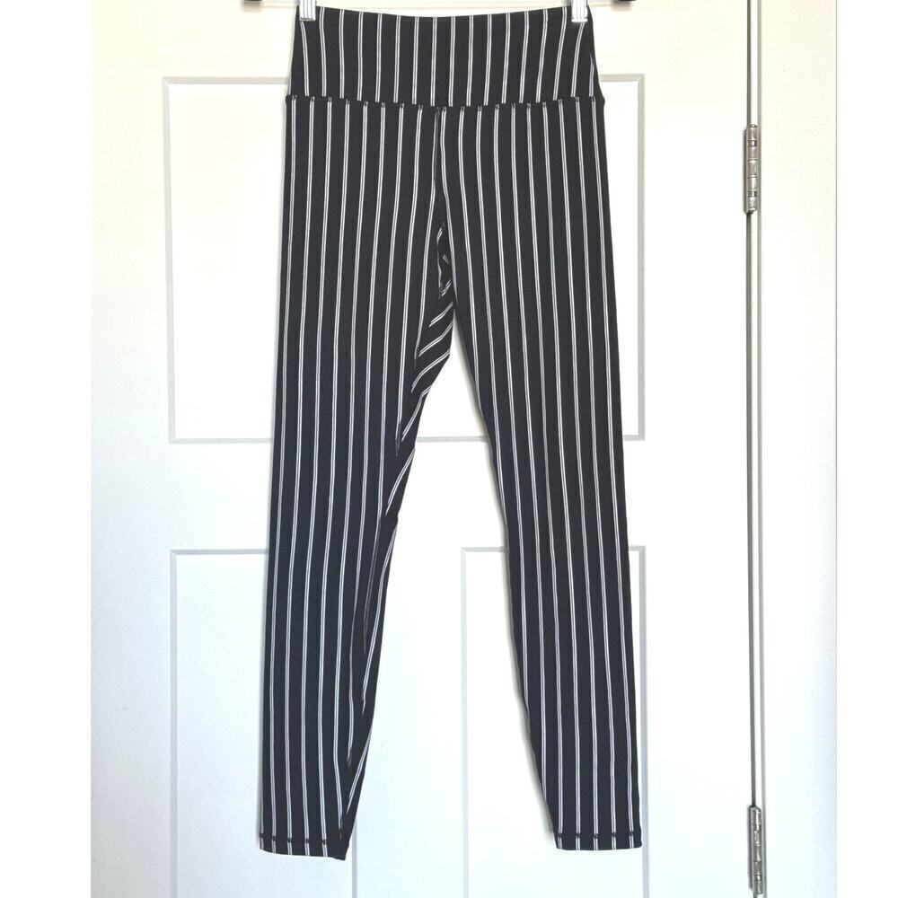 Spiritual Gangster Womens High Rise Striped Legging Size M Black and White